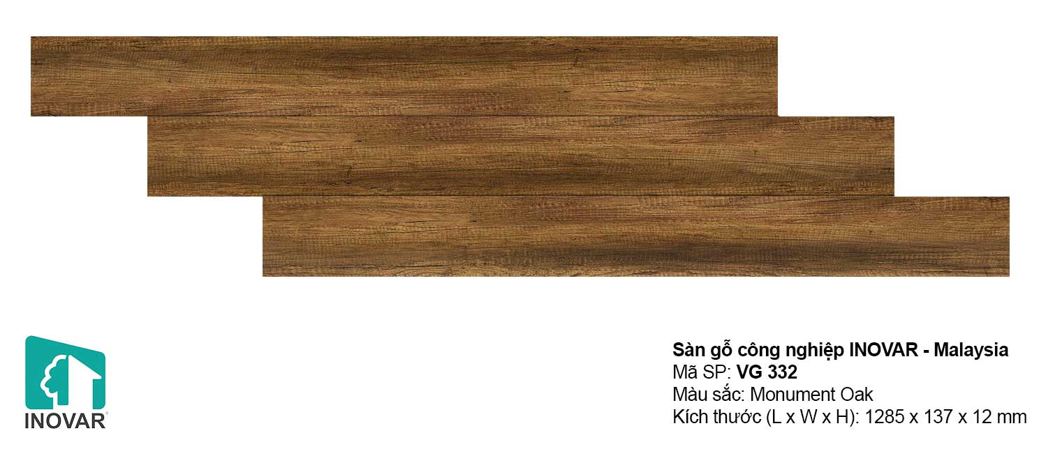 Sàn gỗ Inovar VG332 dày 12mm khe V bản nhỏ