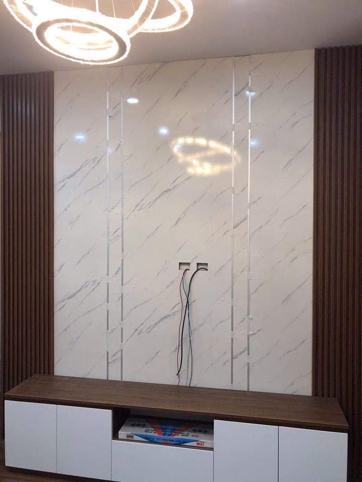 Ốp tấm PVC vân đá trang trí phòng khách